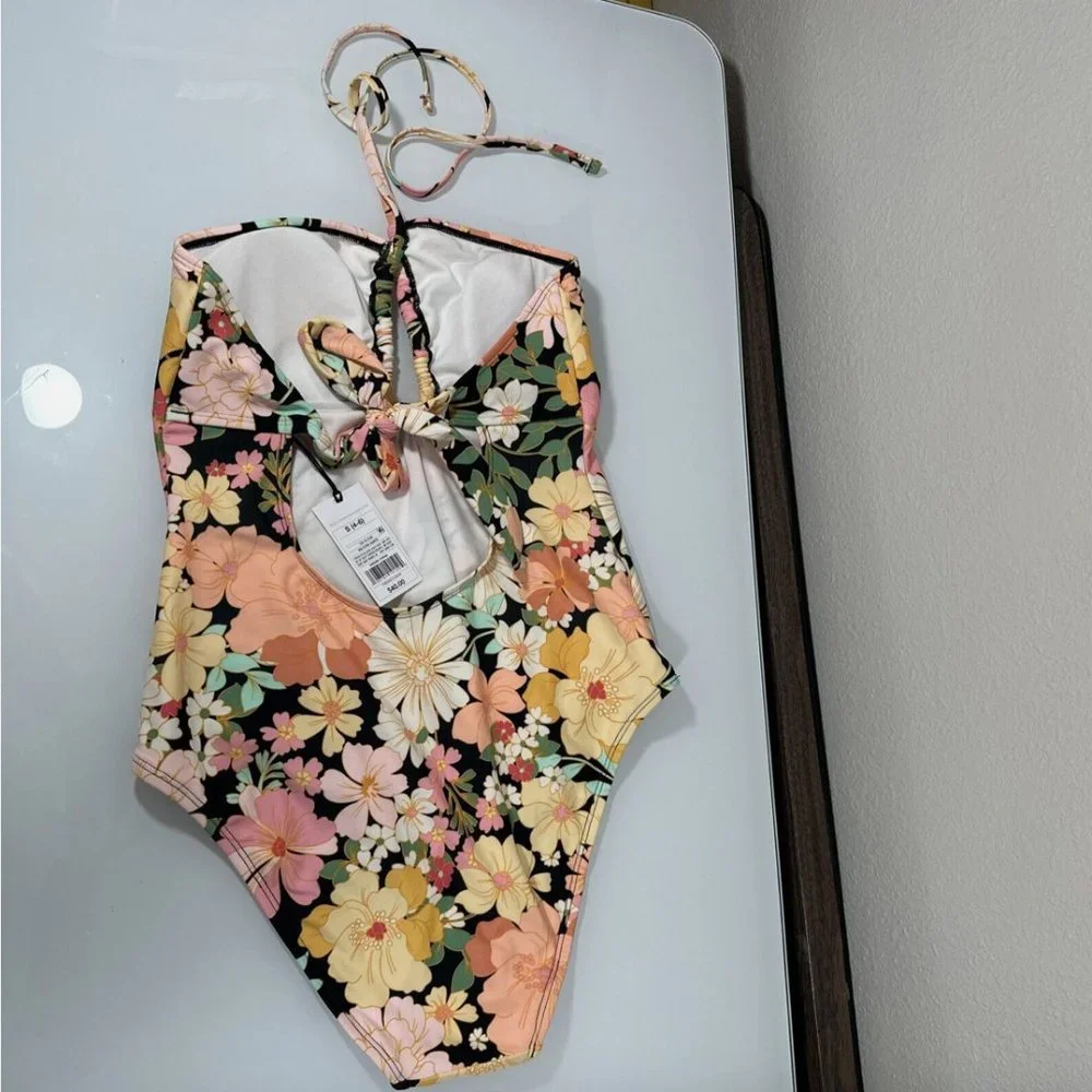 NWT Shade &‎ Shore [ Small 4-6 ] Halter Keyhole Bandeau One Piece Swimsuit 5940